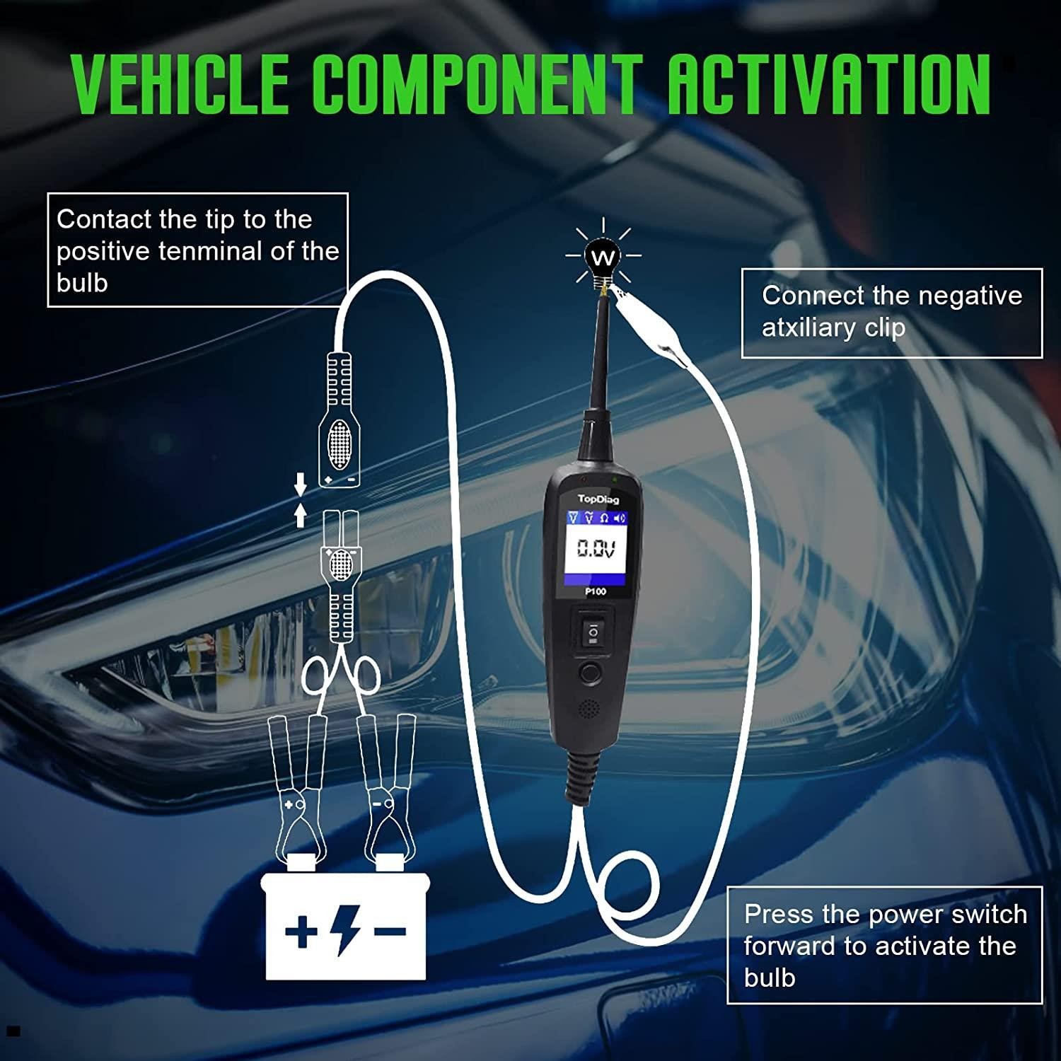 Topdiag P100 12-24V Car Electrical Circuit Tester Power Probe AVO Meter 2M Cable