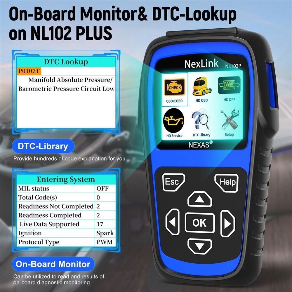 NEXAS NL102 Plus Heavy Duty Truck Diagnostic DPF Regen Oil Reset OBD2 Scanner