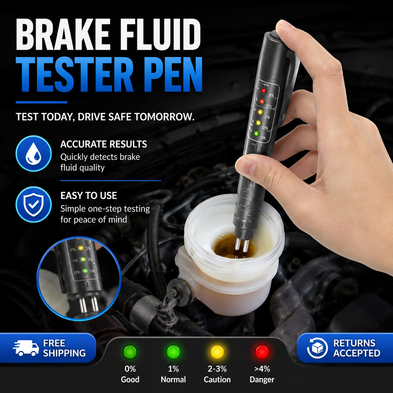 Car Brake Fluid Tester DOT 3 4 5 Oil Quality Test Pen 5 LED Indicator