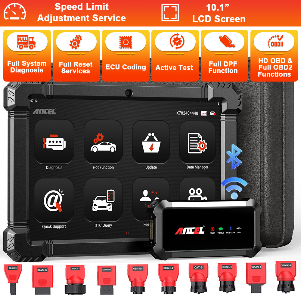 ANCEL X7HD Truck Diagnostic Tablet ECU Coding VIN Read Write Speed Limit Adjust