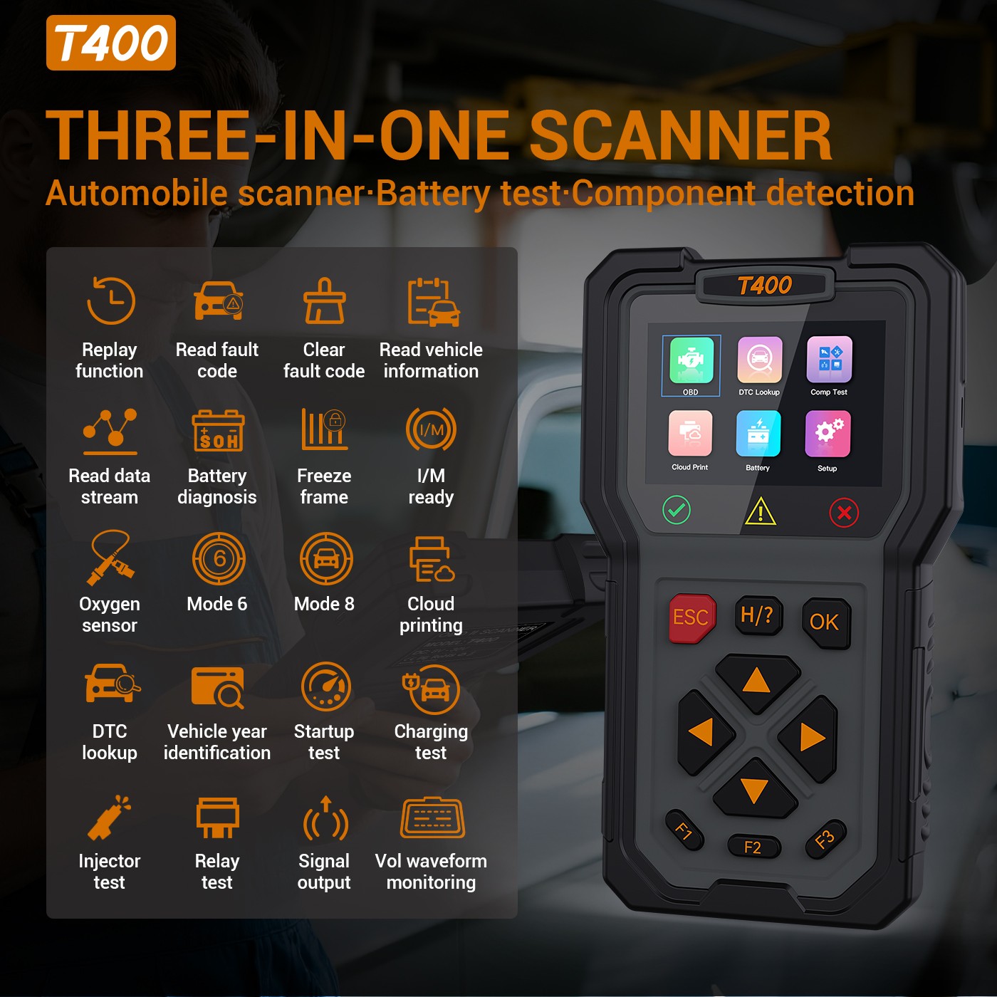 TopDiag T400 OBD2 Scanner Battery / Injector Tester Diagnostic Tool Startup Test