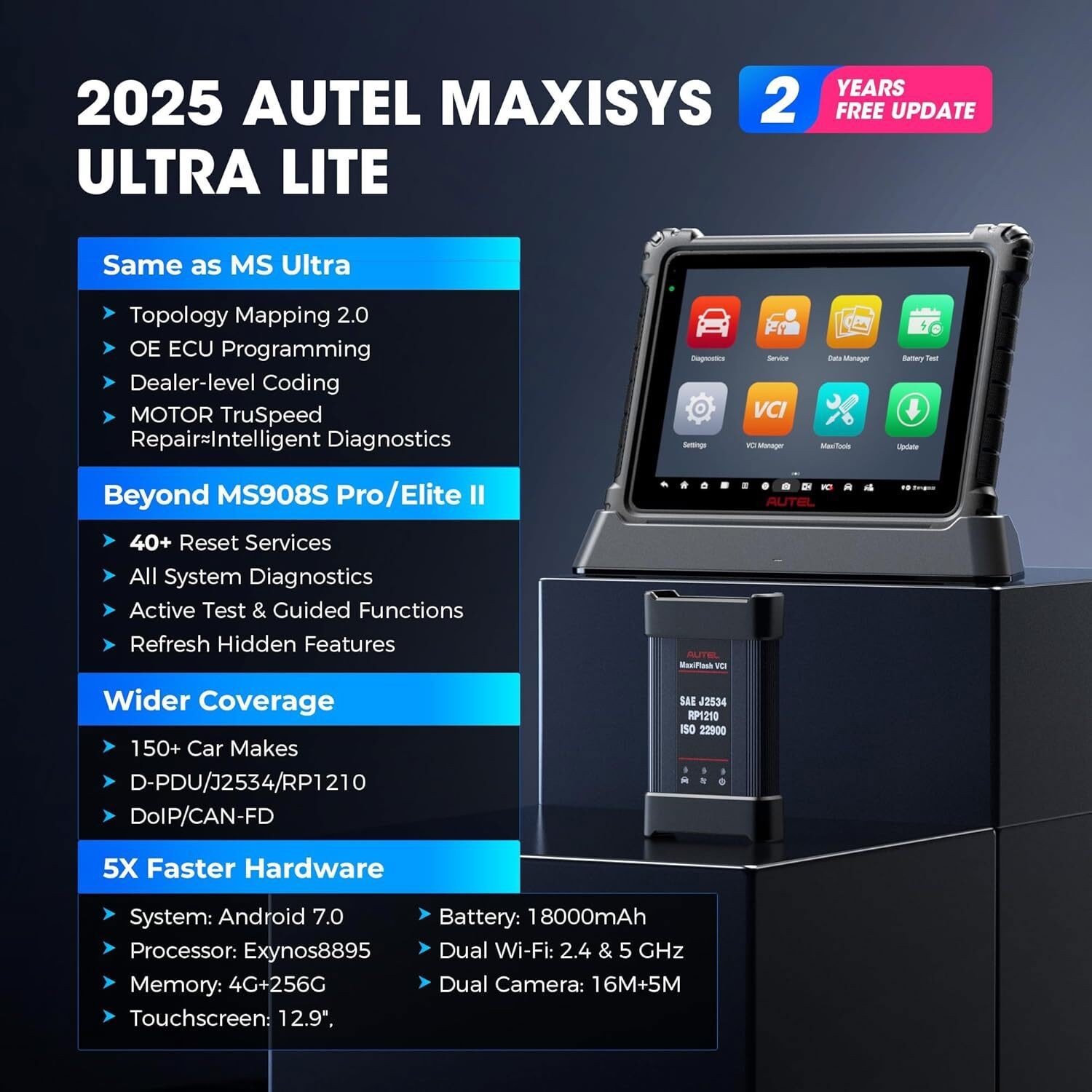 2025 Autel MaxiSys ULTRA Lite Diagnostic Scanner Advanced VCI Programming MS919