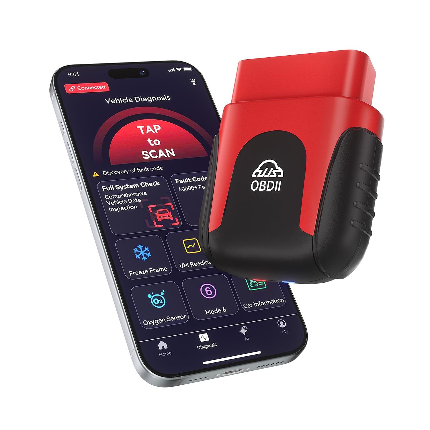 UJS Rocco OBD2 Scanner Bluetooth for iOS Android, AI Diagnostic Tool Red