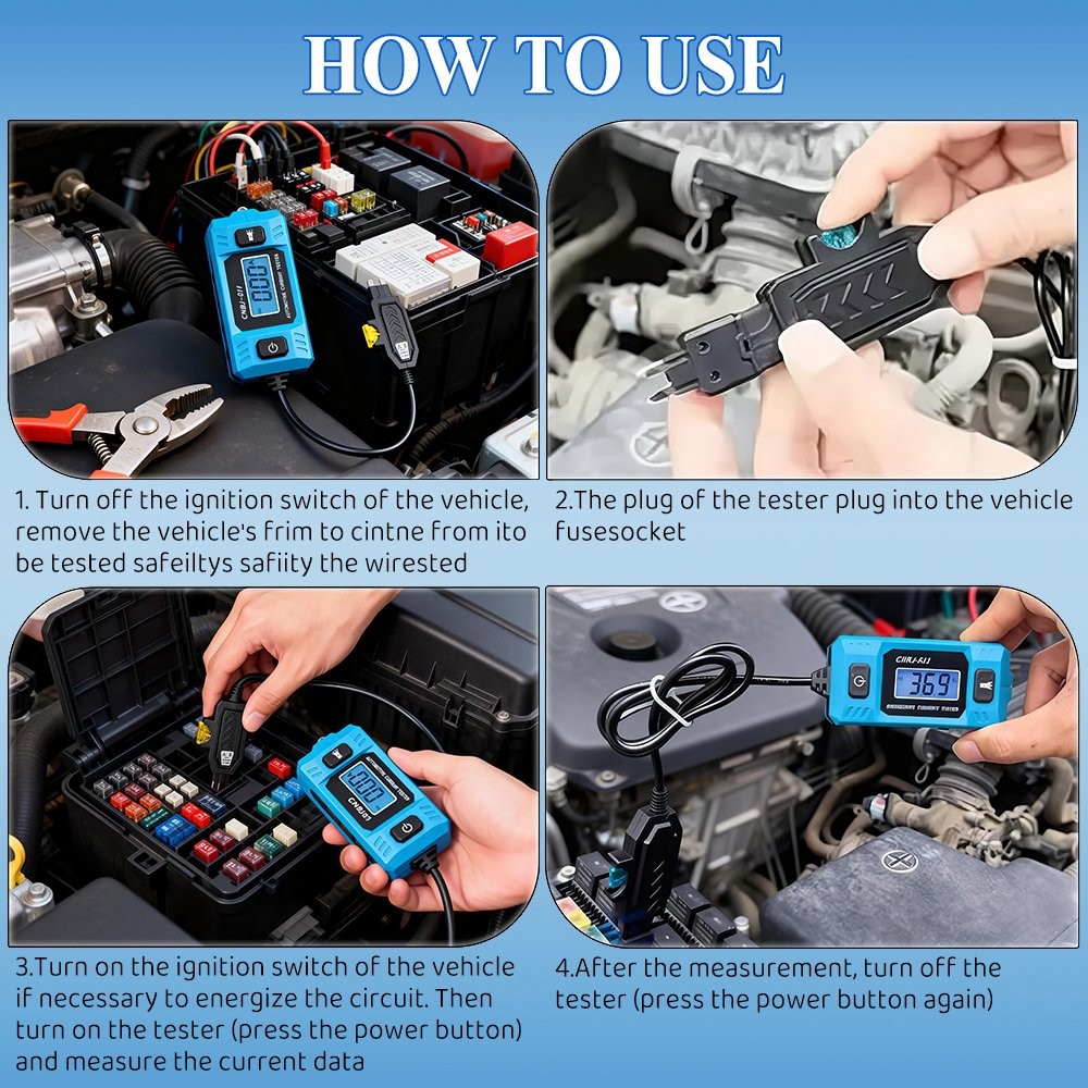 Car Circuit Tester Current Test Fuse Diagnostic Tool Range 0.01~19.99A Detector