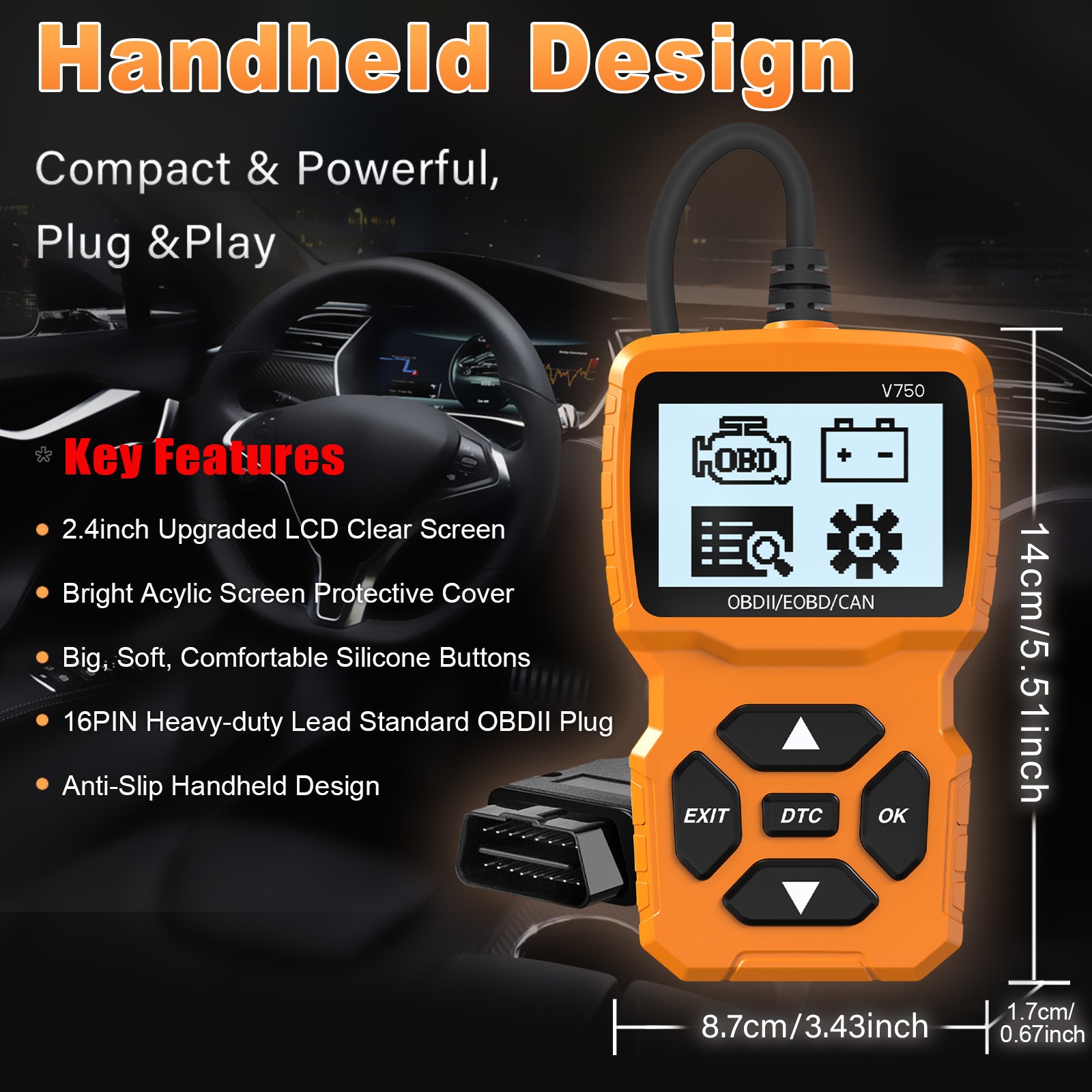 iKiKin V750 Car Scanner OBD2 Code Reader OBDII EOBD CAN Protocol Diagnostic Tool