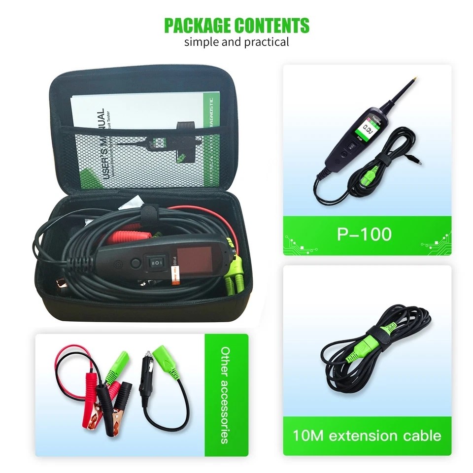 Topdiag P100 12-24V Car Electrical Circuit Tester Power Probe AVO Meter 2M Cable