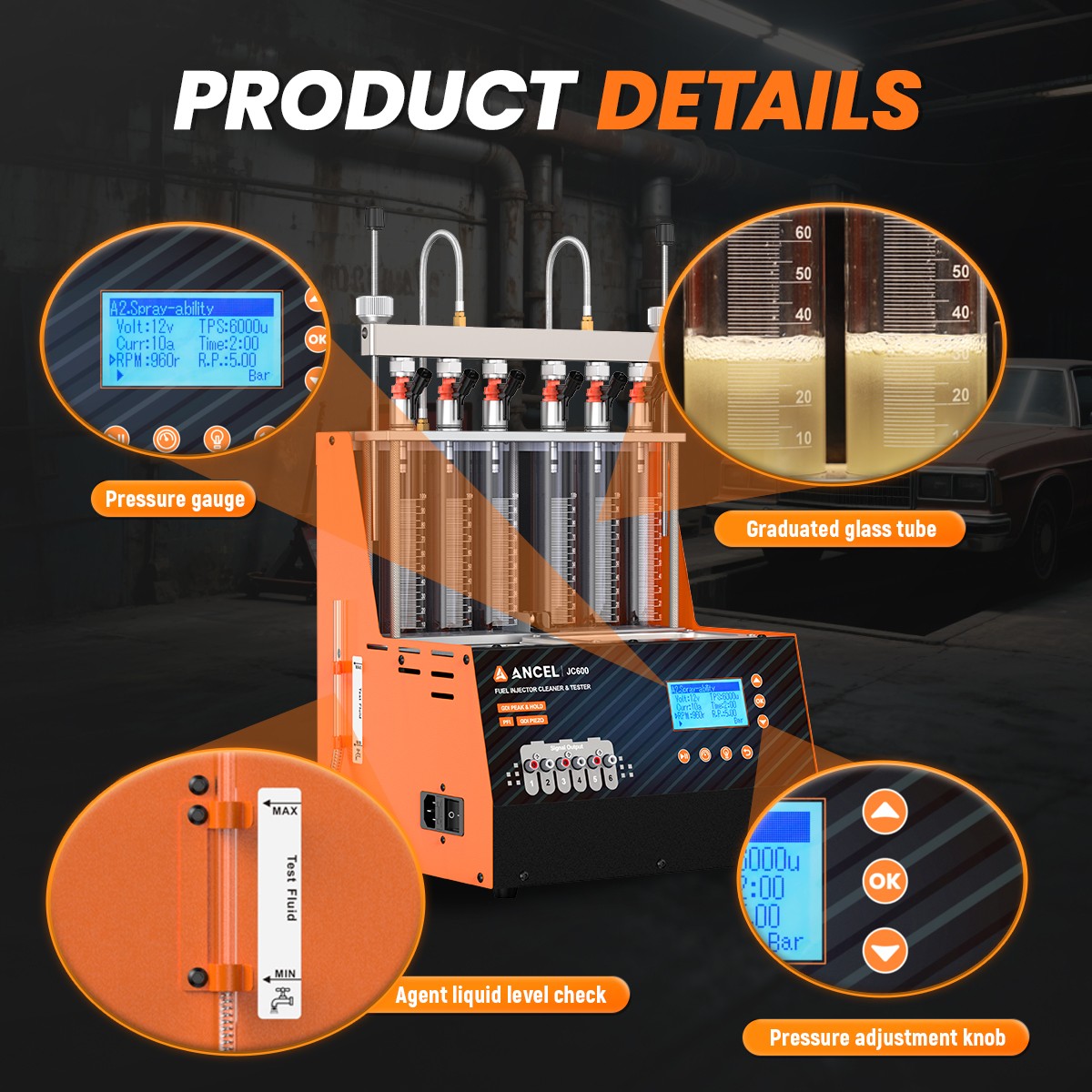 6 Cylinder GDI EFI Fuel Injector Tester Cleaner Ultrasonic Cleanning Machine