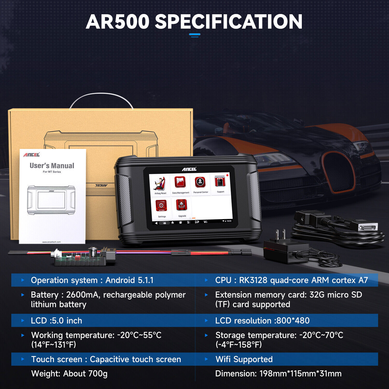 ANCEL AR500 Scanner Clear SRS Crash Data Airbag Module Repair Tool Write EEPROM