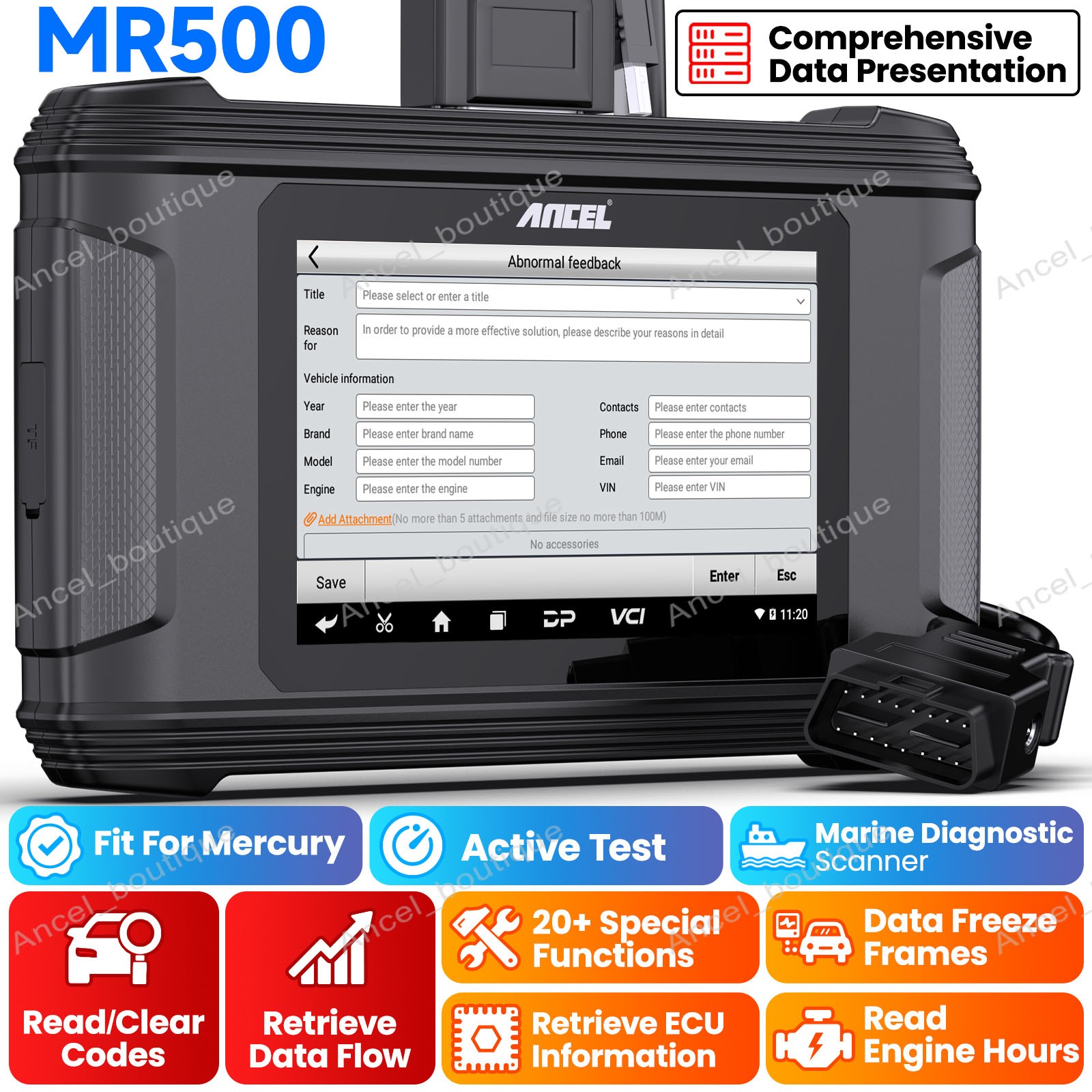 ANCEL MR500 Marine Scan Tool Fit For Mercury Outboard Engine Fault Code Clear