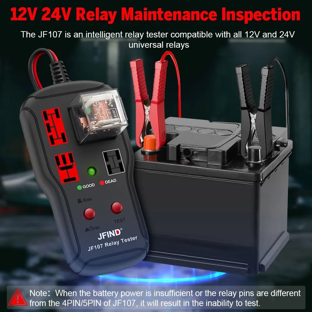 JFIND JF107 Automotive Relay Tester 12V/24V 4 Pin 5 Pin Diagnostic Tool
