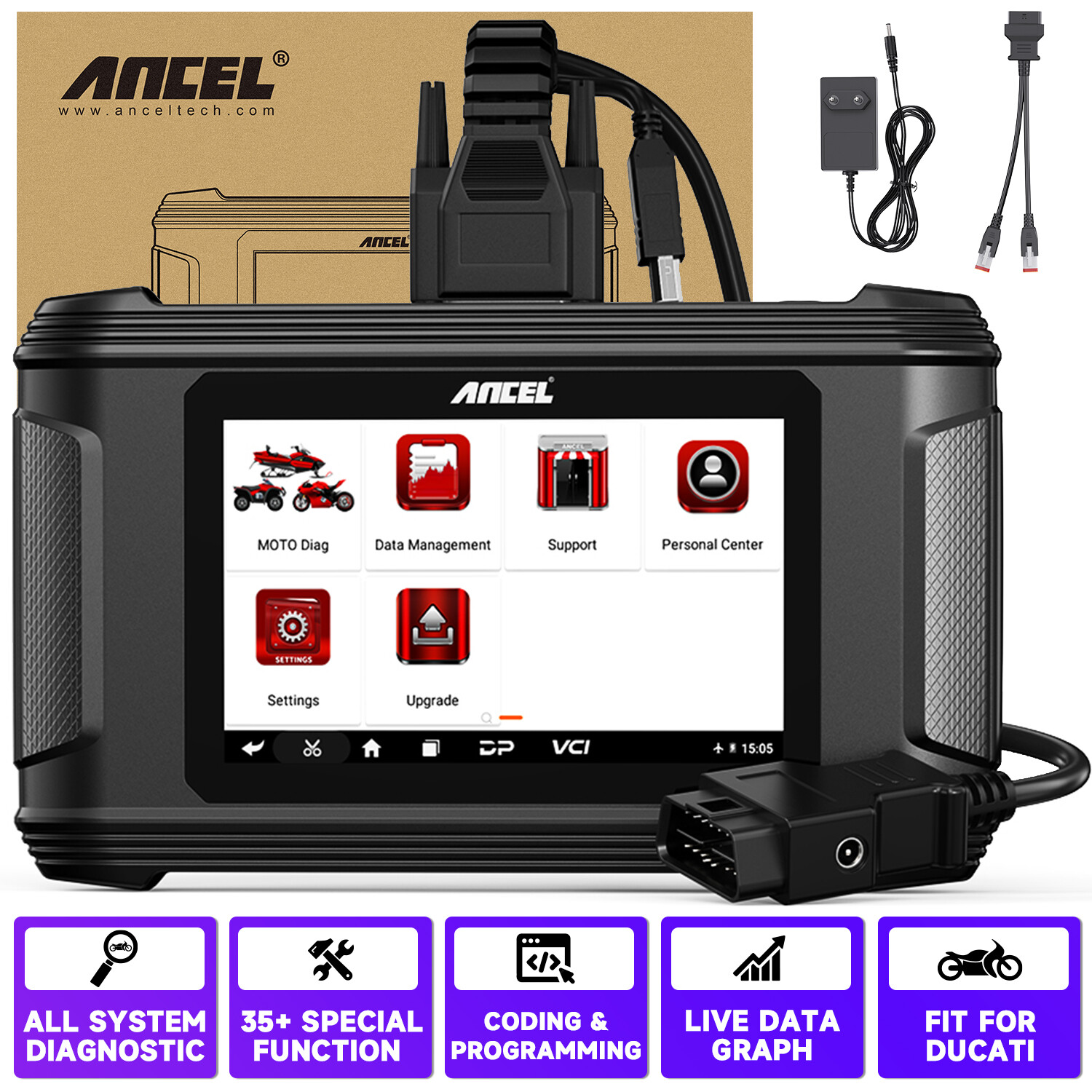 ANCEL MT510 Motorcycle OBD2 Scanner Diagnostic Tool Full System Fit for Ducati