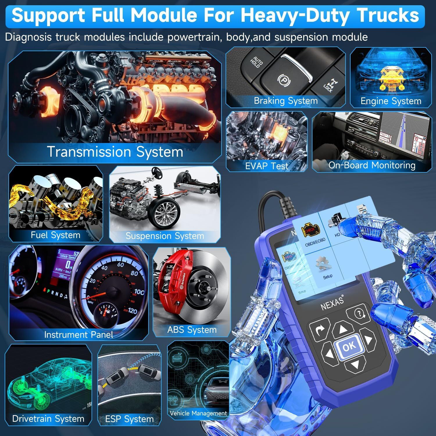 NEXAS NL102 Heavy Duty Diesel Truck Scanner Diagnostic Tool OBD2 HD Code Reader