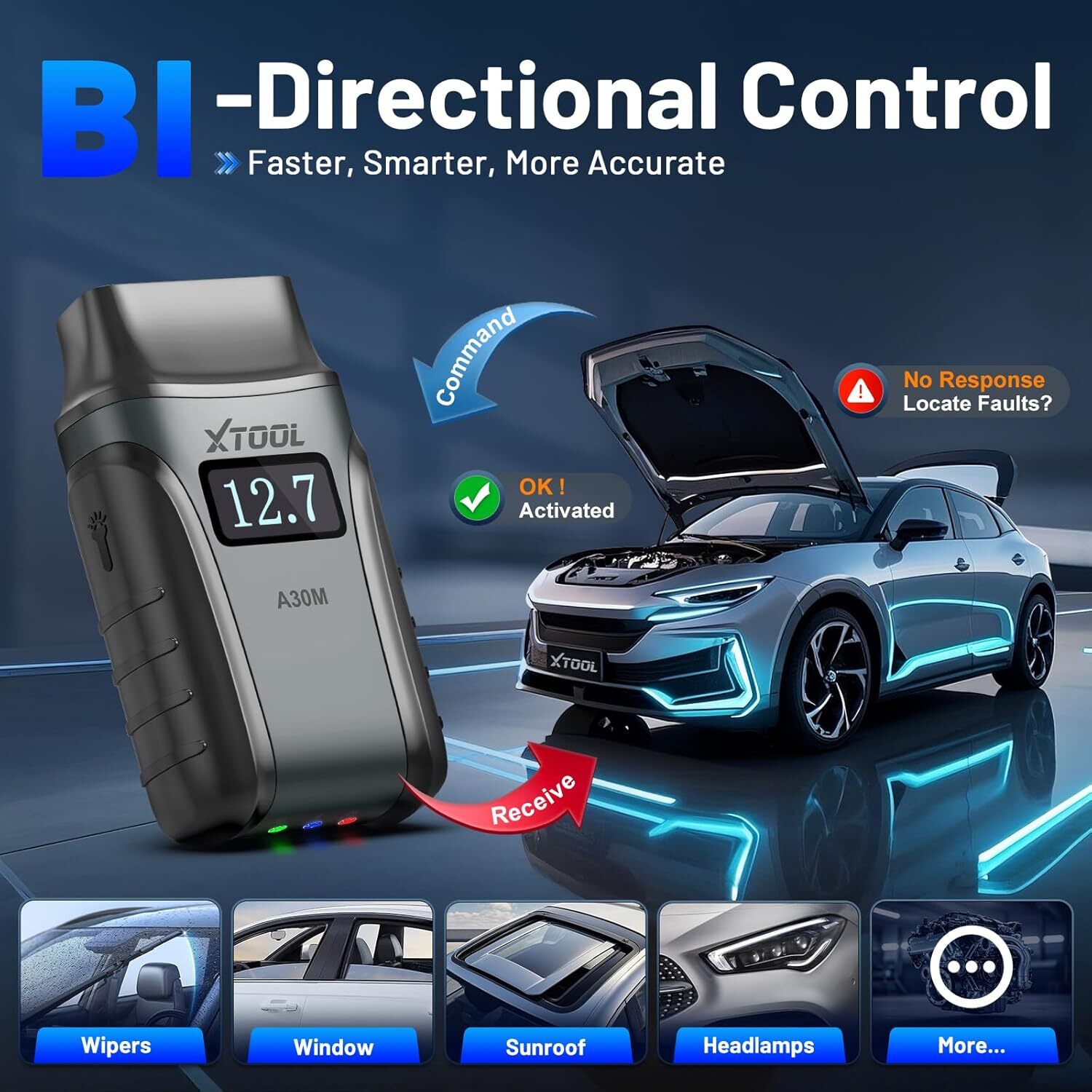 XTOOL A30M Bidirectional All System Diagnosis Bluetooth OBD2 Scanner Extra Cable