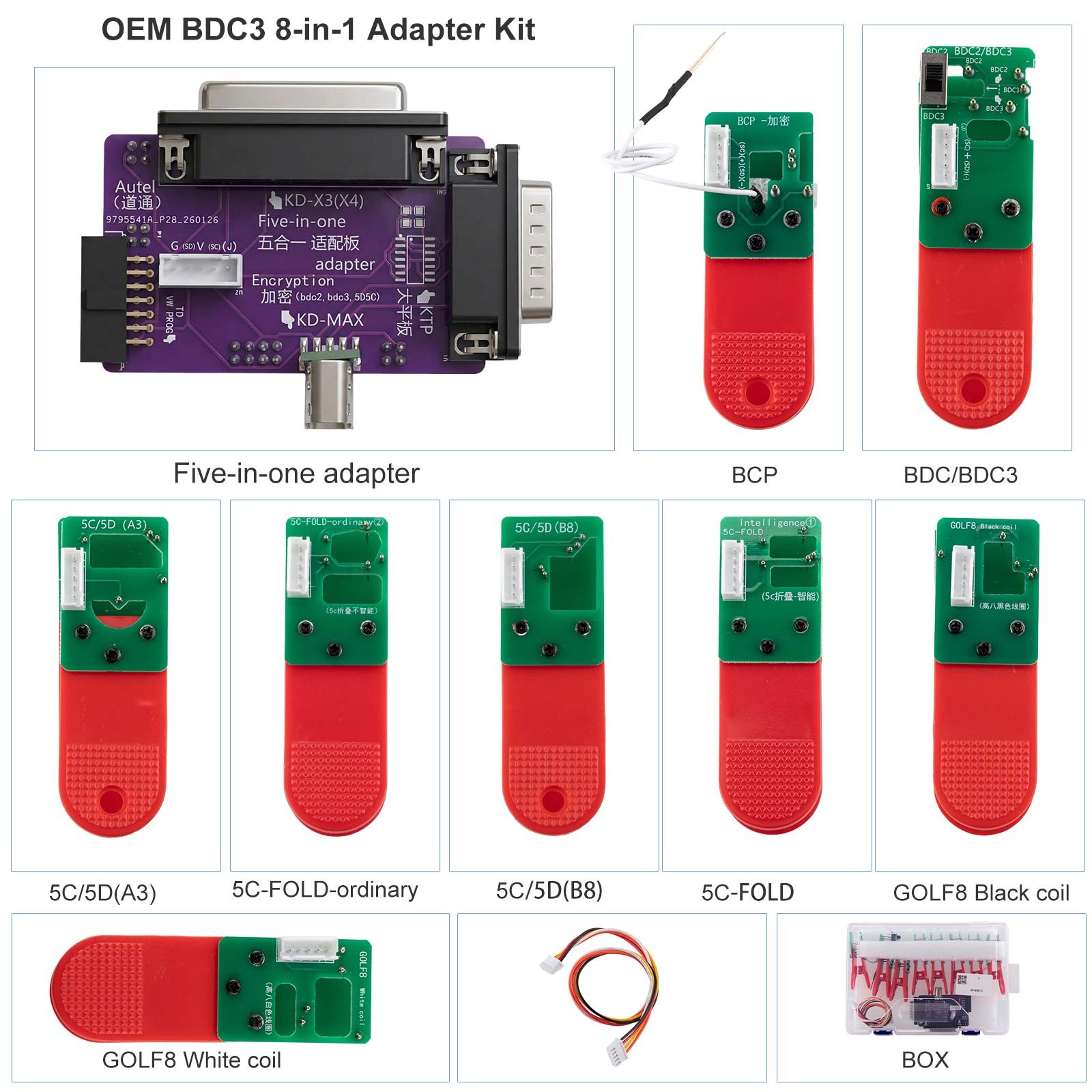 OEM BDC3 8-in-1 Adapter Kit Work Keydiy KD-X4/ KD-MAX/VVDI Key Tool Plus/VVDI2