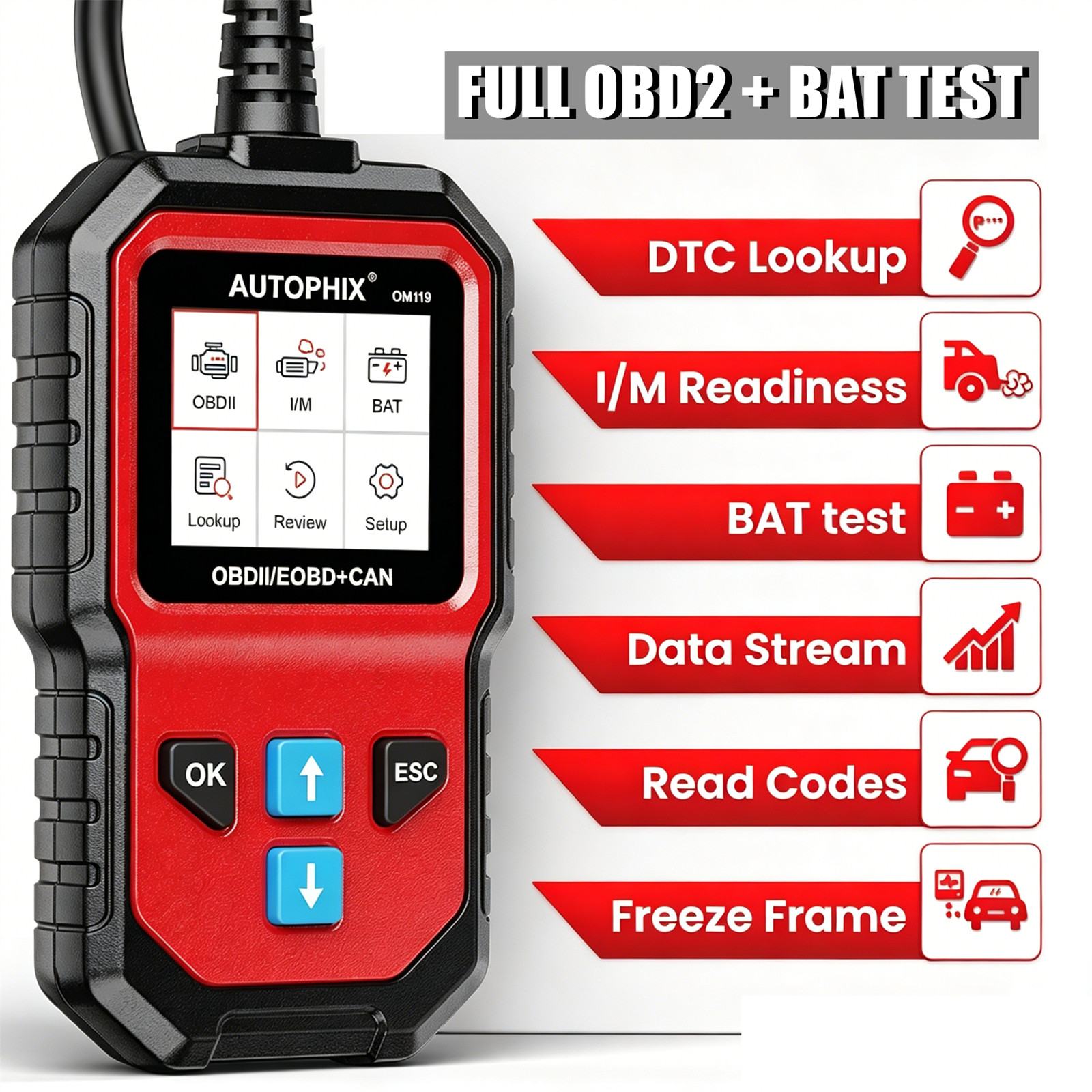 Professional OBDII Code Reader Scanner Battery Test Live Data Vehicle Scan Tool