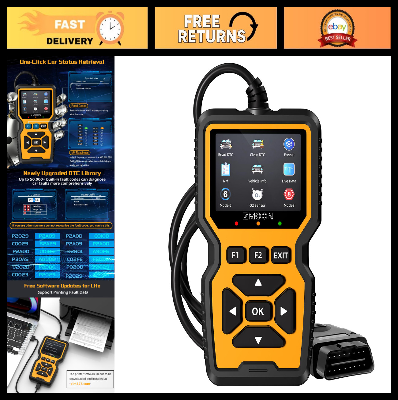 OBD2 Scanner Diagnostic Tool, Enhanced Check Engine Code Reader, Car Diagnostic