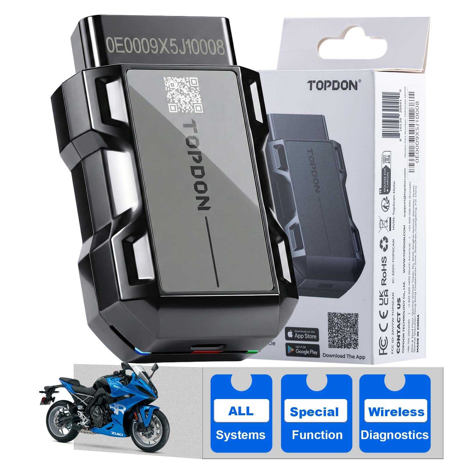 TOPDON TOPSCAN MOTO Pocket-Size Bluetooth Scan Tool with Bi-Directional Controls