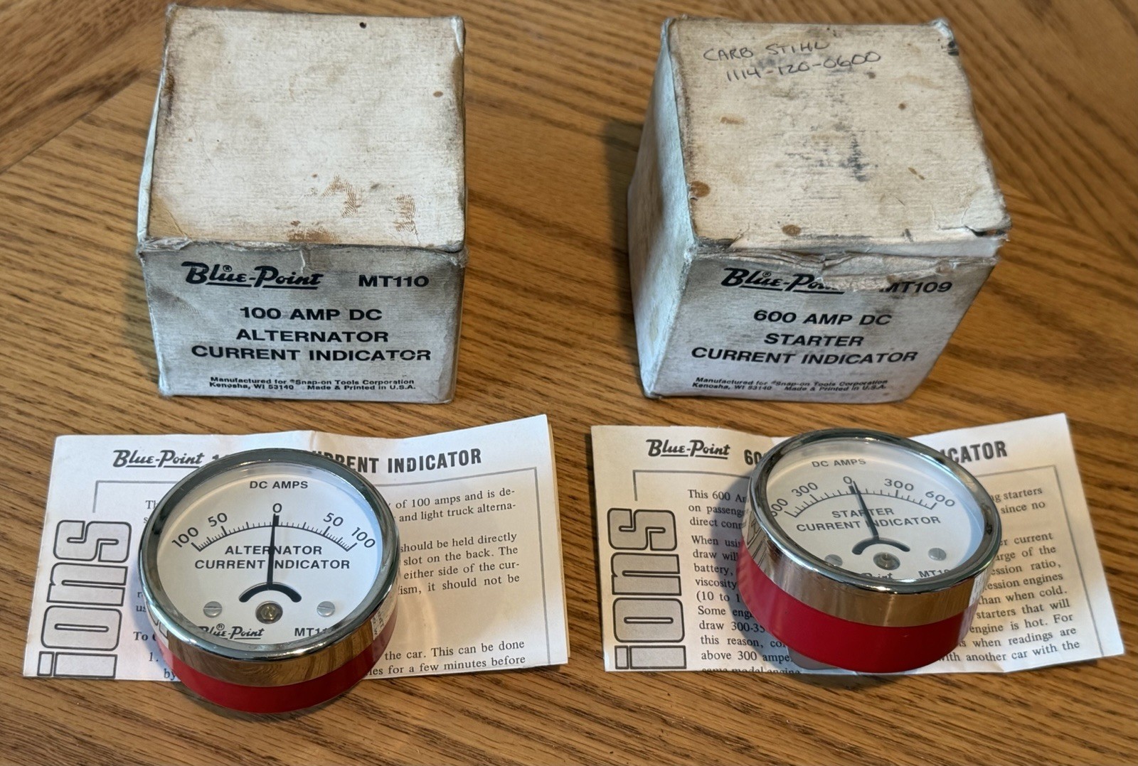 2 Blue Point Snap On DC Starter Current Indicator MT109 600 AMP & MT110 100 AMP