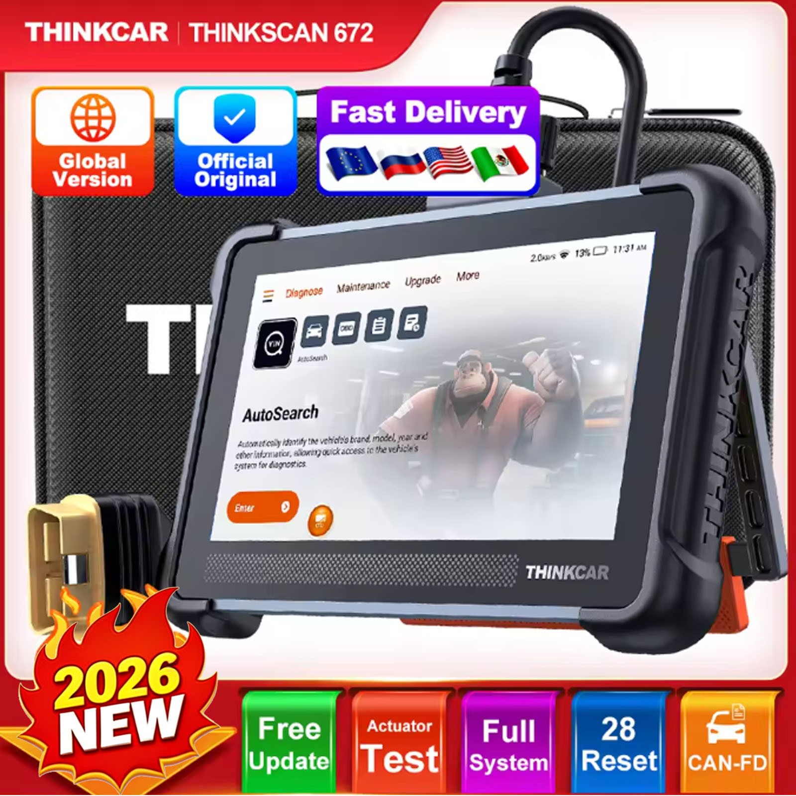 THINKSCAN 672 All System OBD2 Scanner Car Diagnostic Tool ABS SRS ECM TCM✔️CANFD