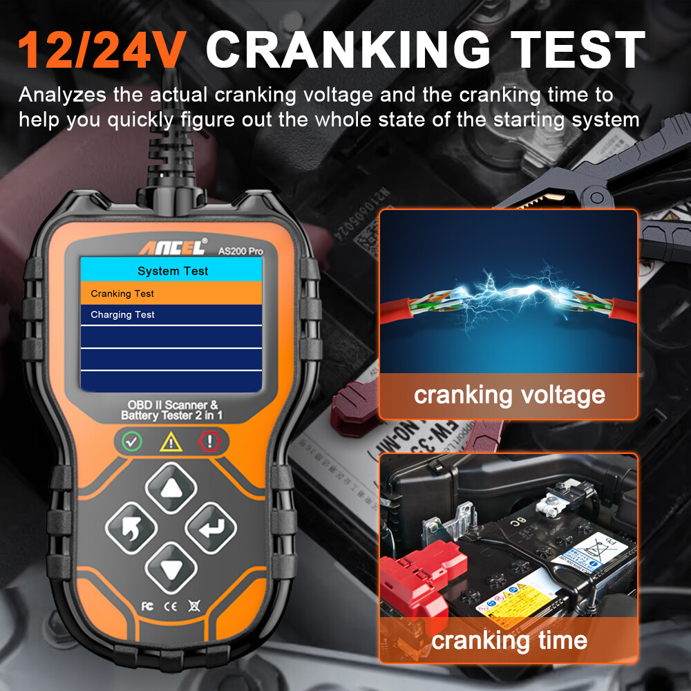 ANCEL AS200 Pro OBD2 Scanner Diagnostic Code Reader Check Engine Battery Tester