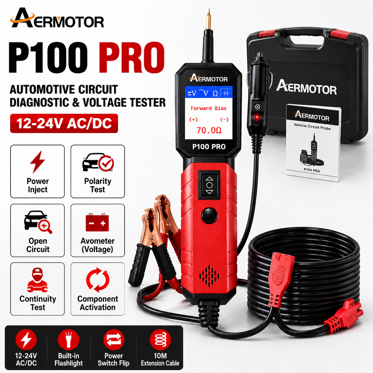 AERMOTOR P100 PRO Power Probe Circuit Tester 12-24V Electrical Diagnostic Tool