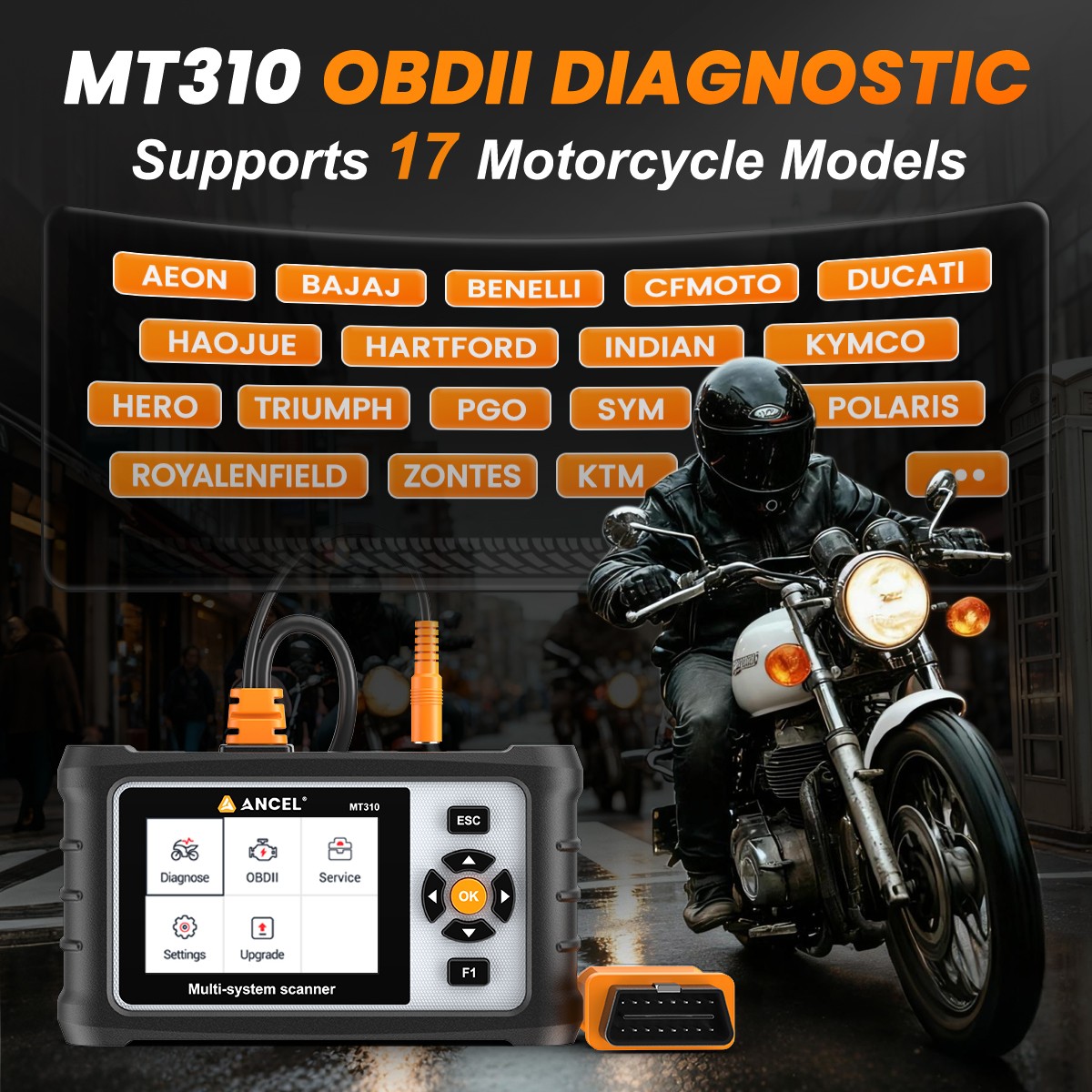 ANCEL MT310 Motorcycle Scanner for BMW Harley Honda Yamaha Full System Diagnosis