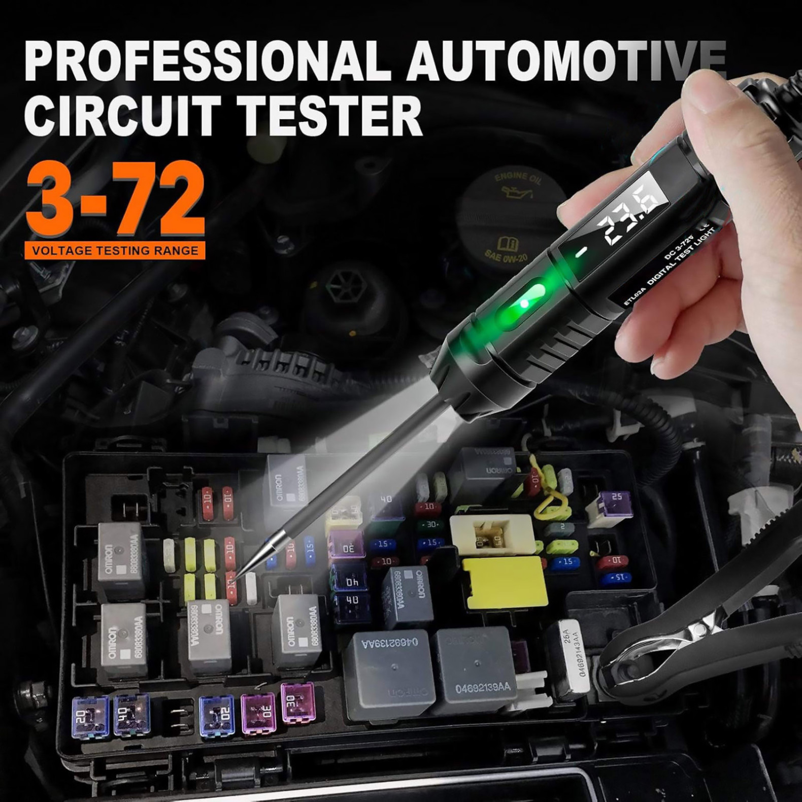 3-72V Auto Circuit Tester with LED Digital Display and Polarity Indicator Light