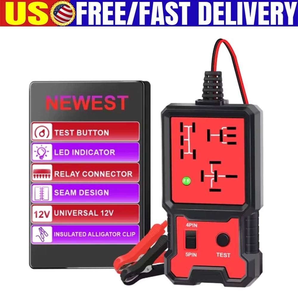 4 & 5 Pin 12V Relay Tester for Car-Professional Auto Automotive w/ Battery Clips