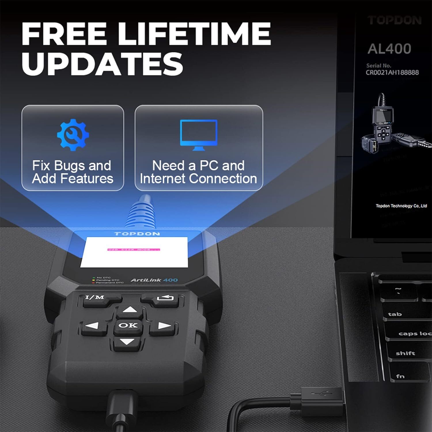 TOPDON ArtiLink400 OBD2 OBDII Car Diagnostic Scanner Reset Tool Code Reader