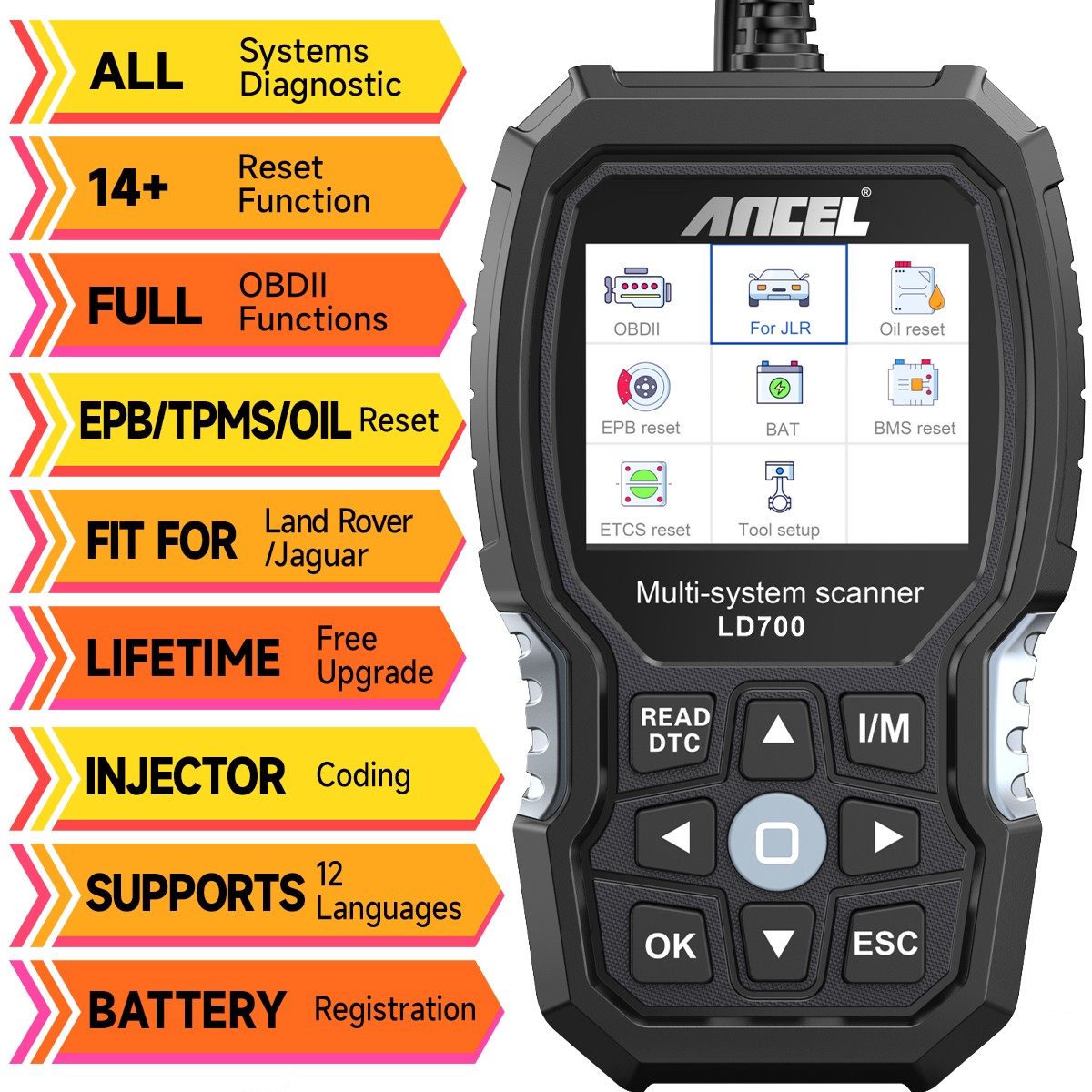 LD700 All System Diagnostic Tool OBD2 Scanner ABS TPMS Oil DPF Reset fit for JLR