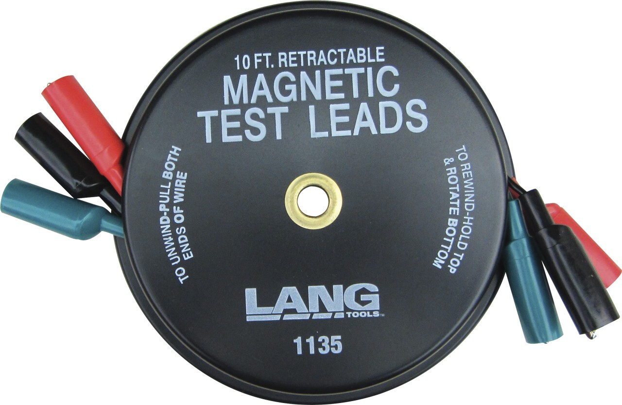 Lang Retractable Magnetic Test Leads 3 Leads 10ft. 1135 Insulated Alligator Clip