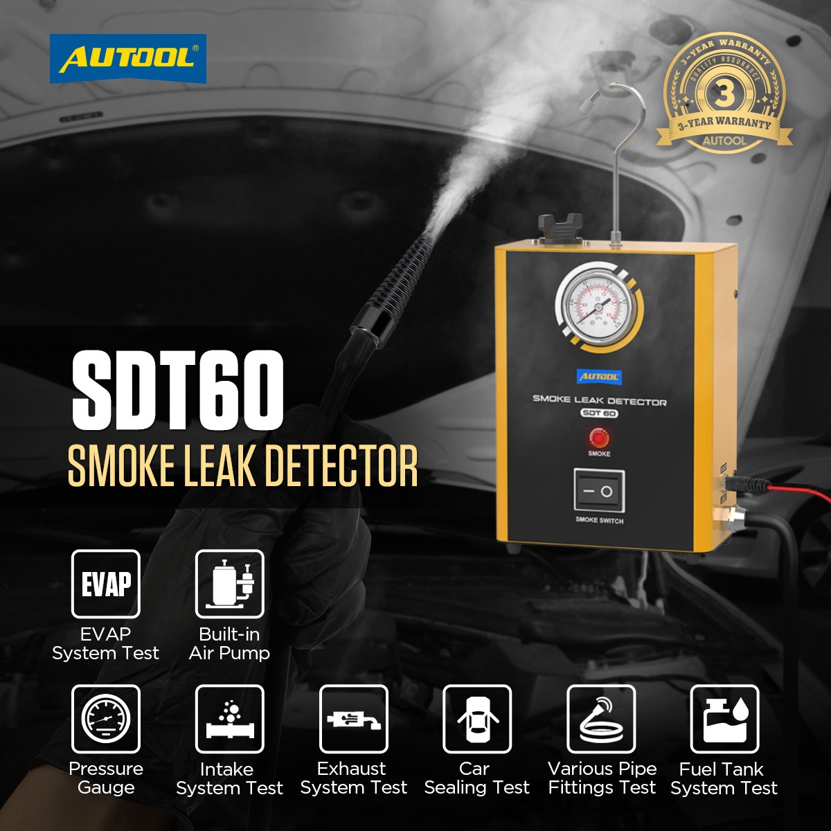 AUTOOL SDT103 EVAP Smoke Machine Detector Automotive Fuel Pipe Leak Vacuum Test