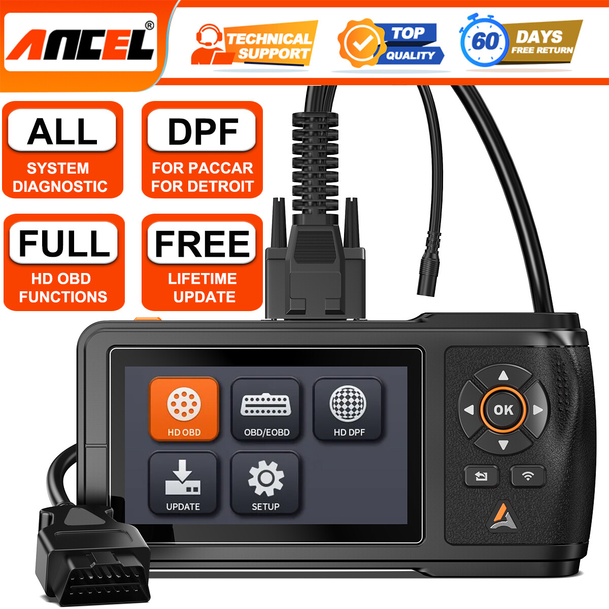 ANCEL HD431 Heavy Duty Truck Scanner Diesel OBD Diagnostic DPF Regen Code Reader