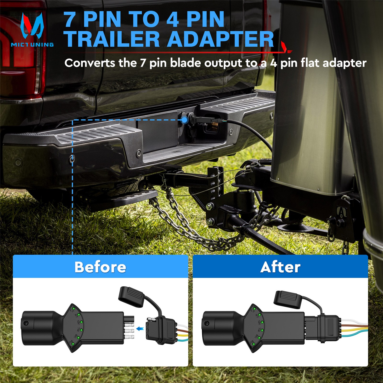 12V 7Way RV Blade to 4 Pin Plug 6 Function Led Light Tester for RV Truck Trailer
