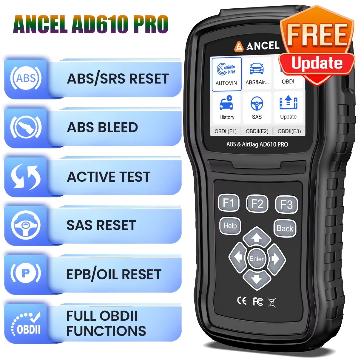 ANCEL AD610 PRO Bidirectional SRS ABS Bleeding EPB Oil OBD2 Diagnostic Scanner