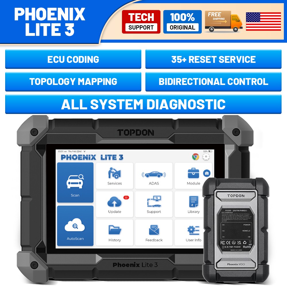 2026 TOPDON Phoenix Lite 3 Bi-Directional Diagnostic Scanner ECU Coding Topology
