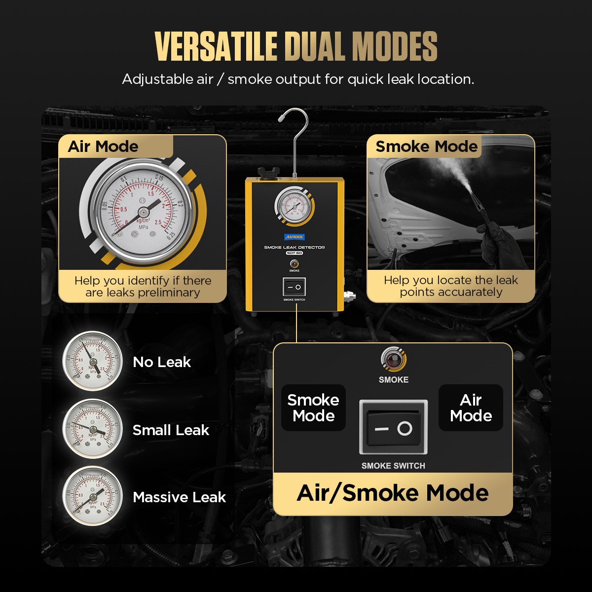 AUTOOL SDT103 EVAP Smoke Machine Detector Automotive Fuel Pipe Leak Vacuum Test