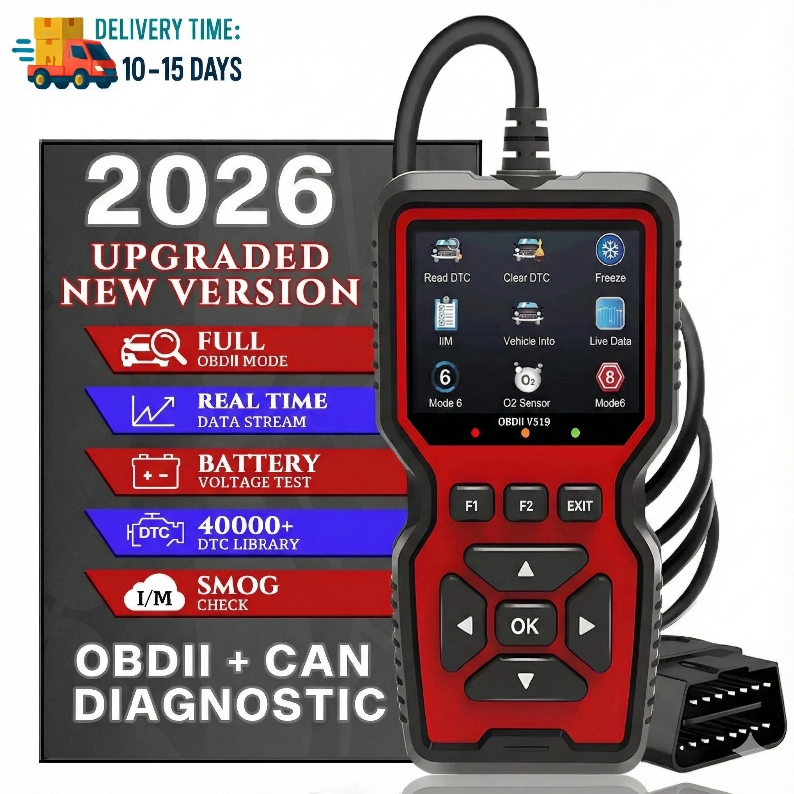 Professional OBD2 V519 Scanner – 2026 Upgraded OBDII + CAN Code Reader