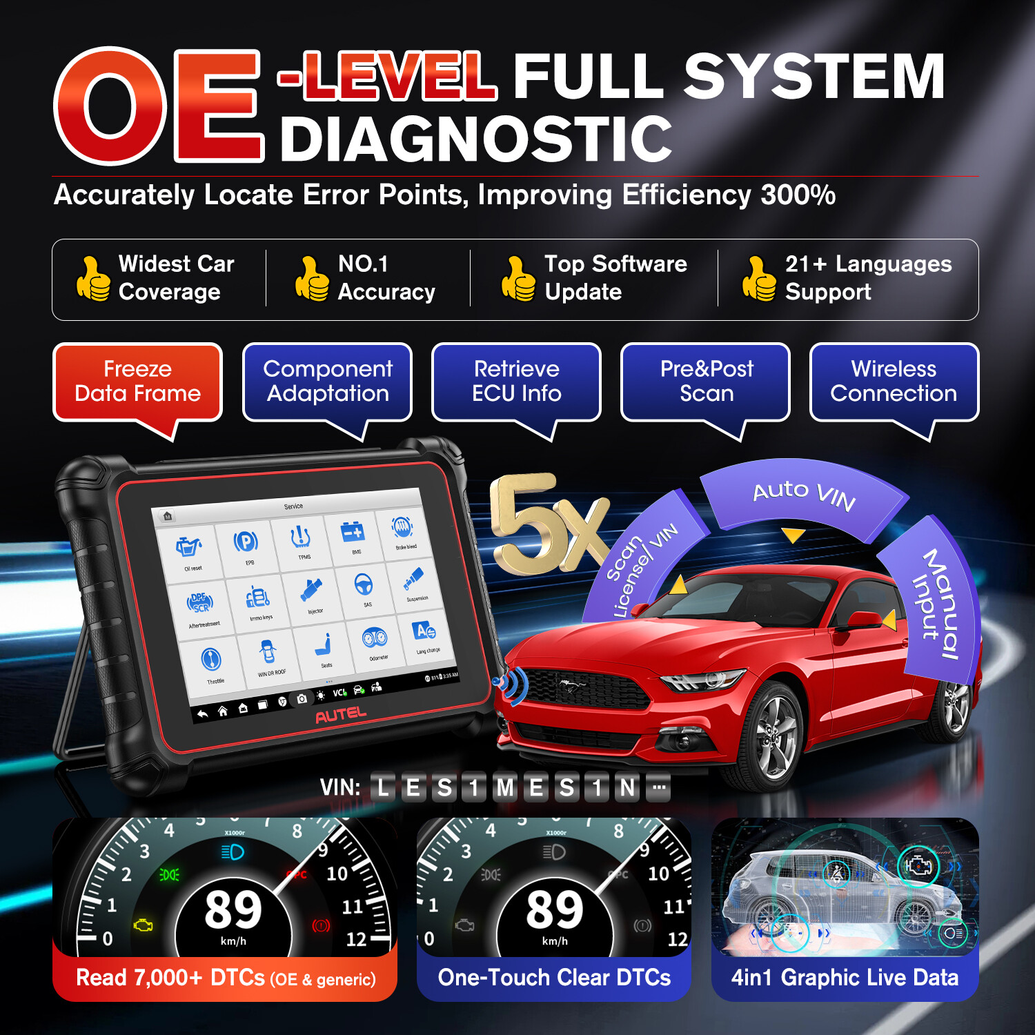 2025 Autel MaxiCOM MK900BT Pro Diagnostic Scanner Tool FCA Active Tests MK900-BT