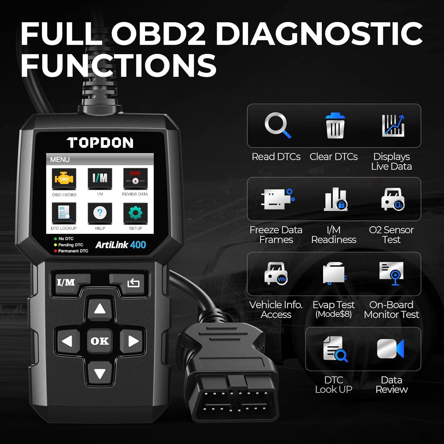 TOPDON AL400 OBD2 Scanner Code Reader OBD II Check Engine Car Diagnostic Tool