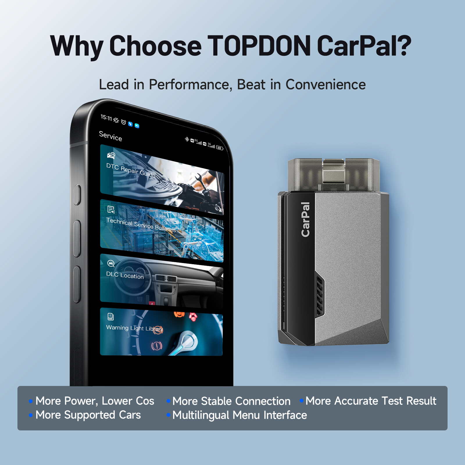 TOPDON Carpal Wireless OBD2 Scanner Full System Diagnostic Code Reader 6 Resets