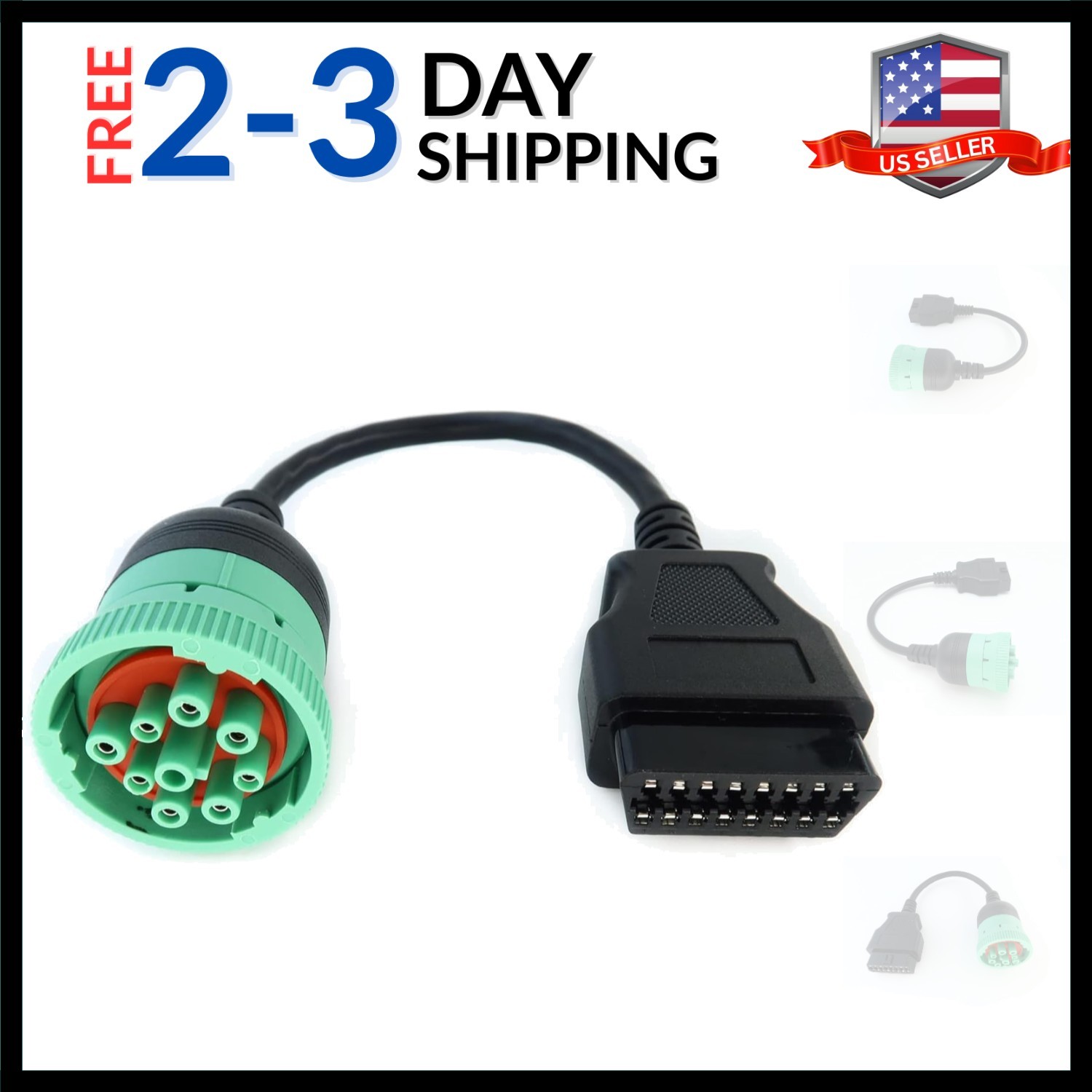 Green Type 2 J1939 Male to 16pin Female Cable 16pin to 9pin J1939 Adapter Cable