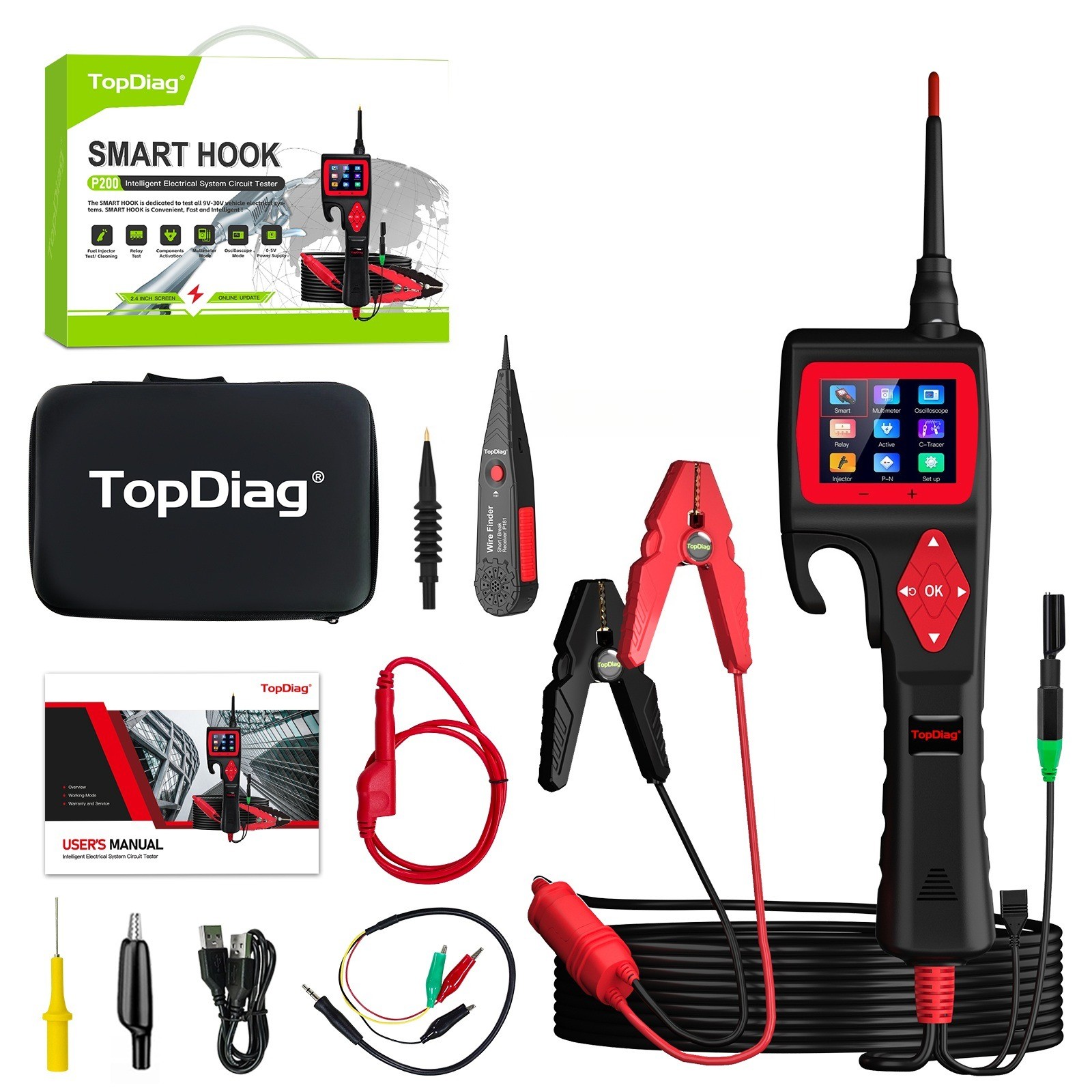 TopDiag P200 Smart Hook Power Probe Car Circuit Analyzer 9V-30V Injector Tester
