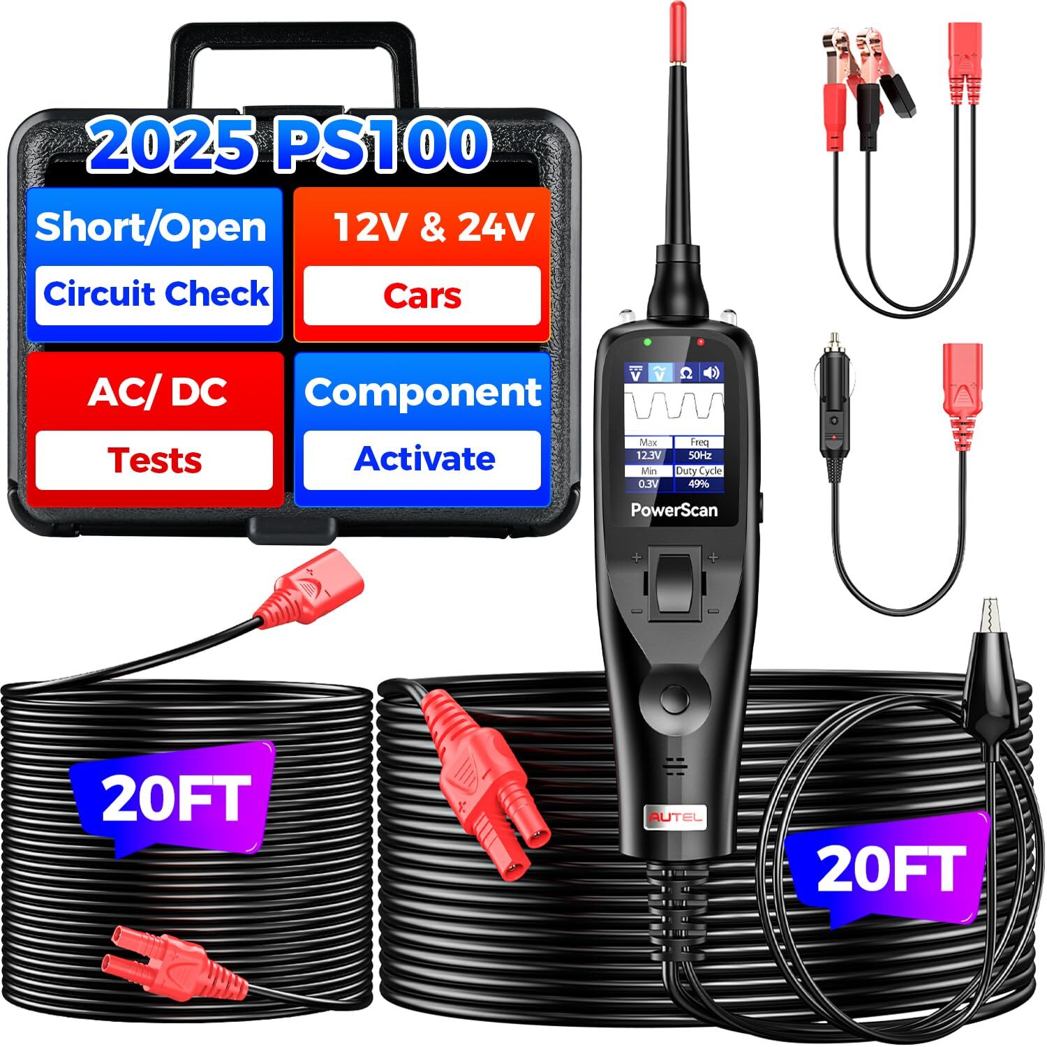 Autel PowerScan PS100 Diagnostic Electrical System 12/24V Circuit Tester Tool