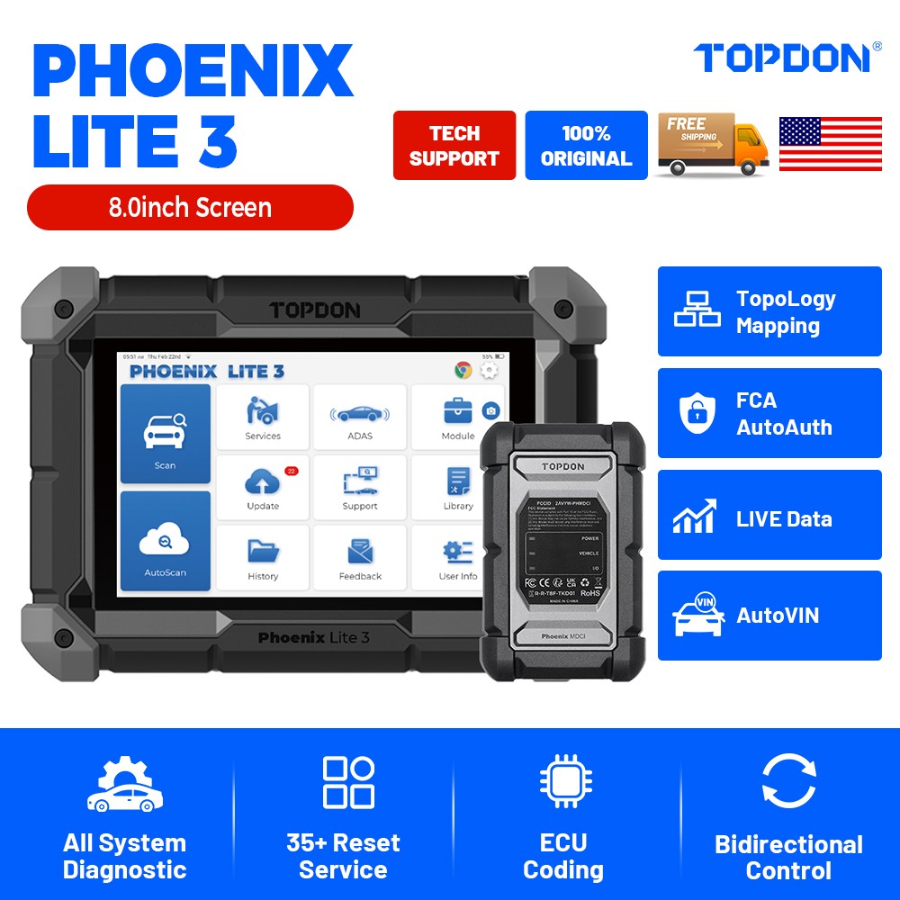 TOPDON Phoenix Lite 3 OBD2 Scanner Car Diagnostic Tool ECU Coding Bidirectional