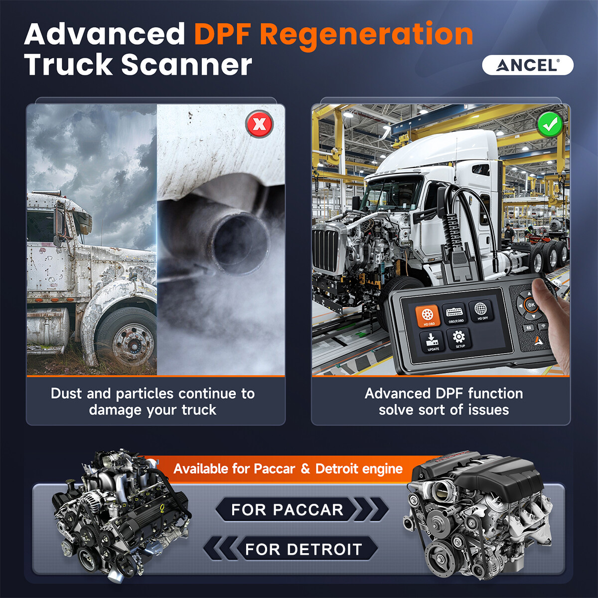DPF Regen Tool For Paccar & Ditroit Heavy Duty Truck Scanner OBD II Code Reader