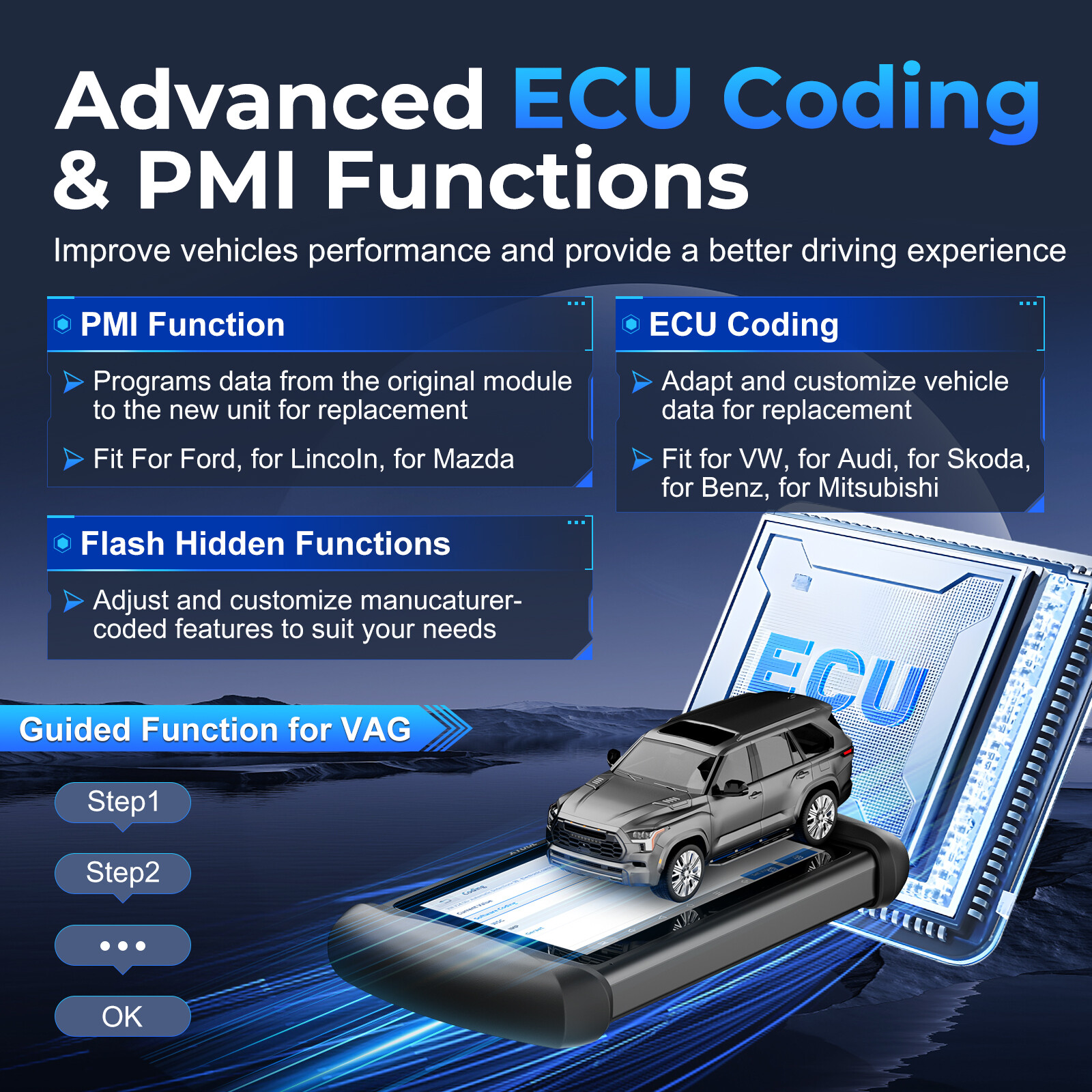 2025 XTOOL IP819 OBD2 Diagnostic Scanner E/CU Coding Tool CAN FD 36+ Service