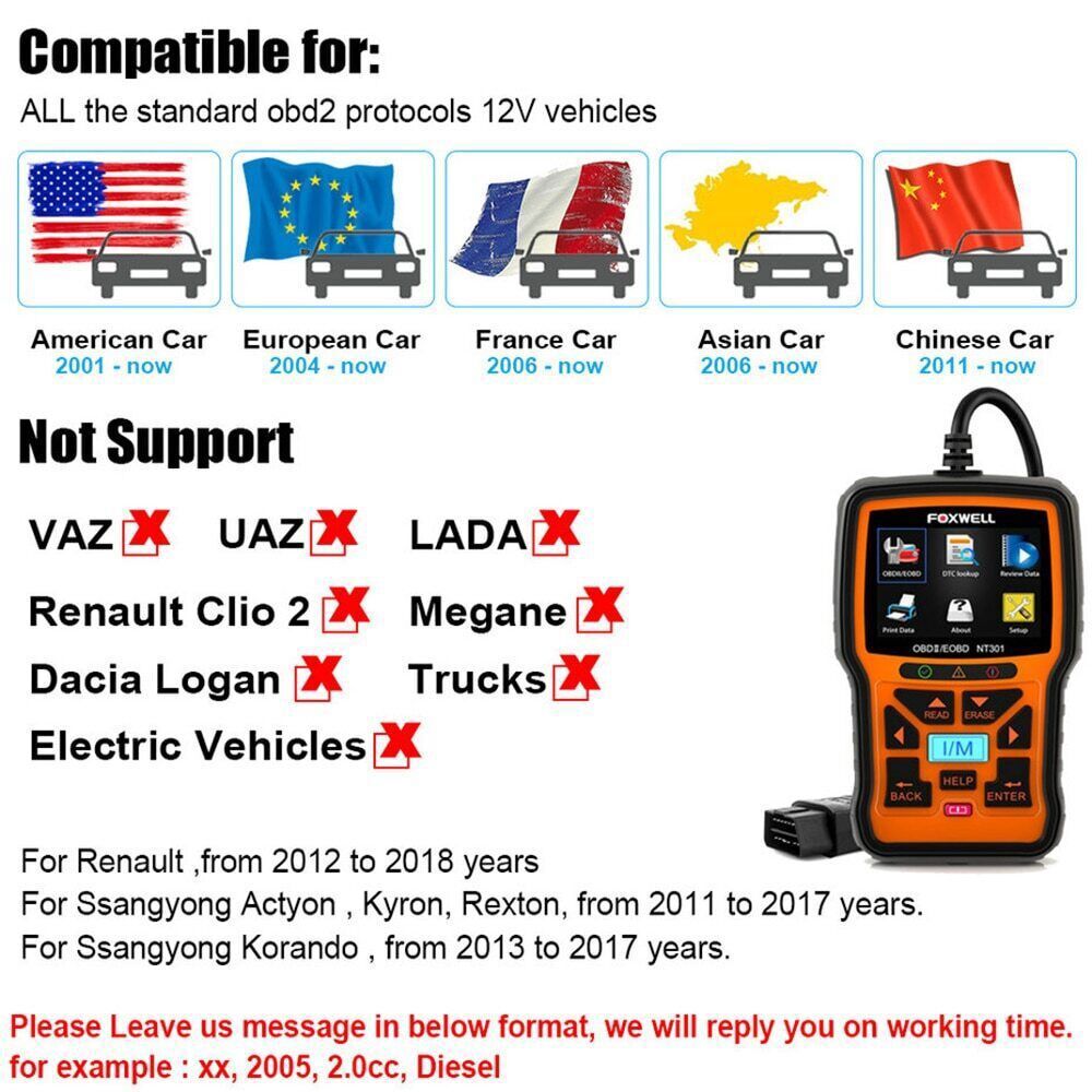 Foxwell NT301 OBD2 Check Engine Automotive Scanner Diagnostic Tool Code Reader