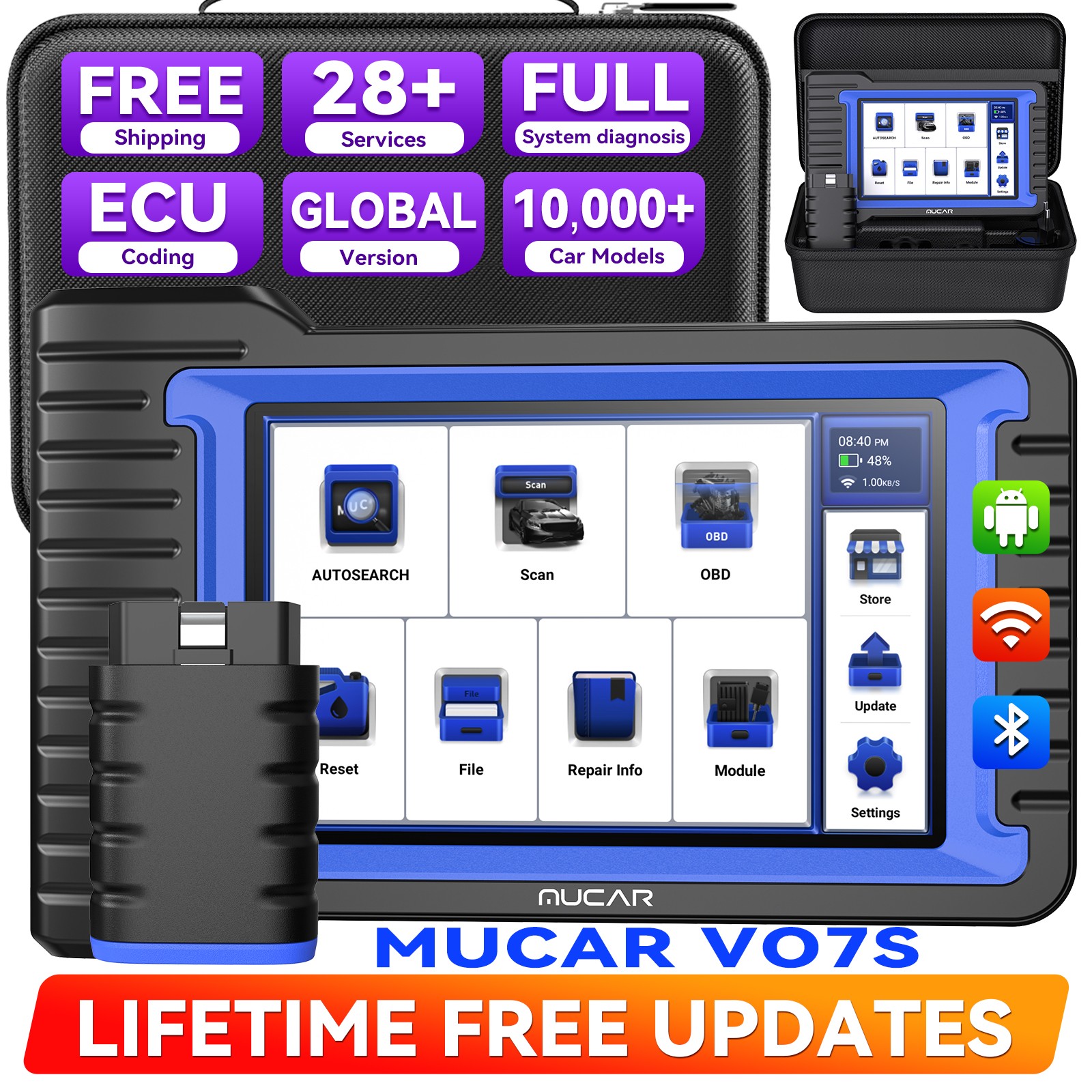MUCAR VO7 S Car OBD2 Scanners Diagnostic Bluetooth CANFD Full System ECU Coding