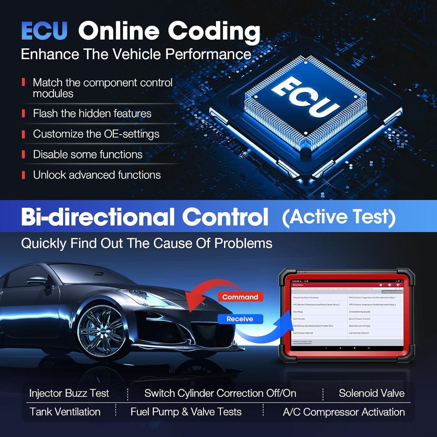 LAUNCH X431 PRO 5 PAD V + Car Diagnostic Scanner J2534 Programming Key Coding BT
